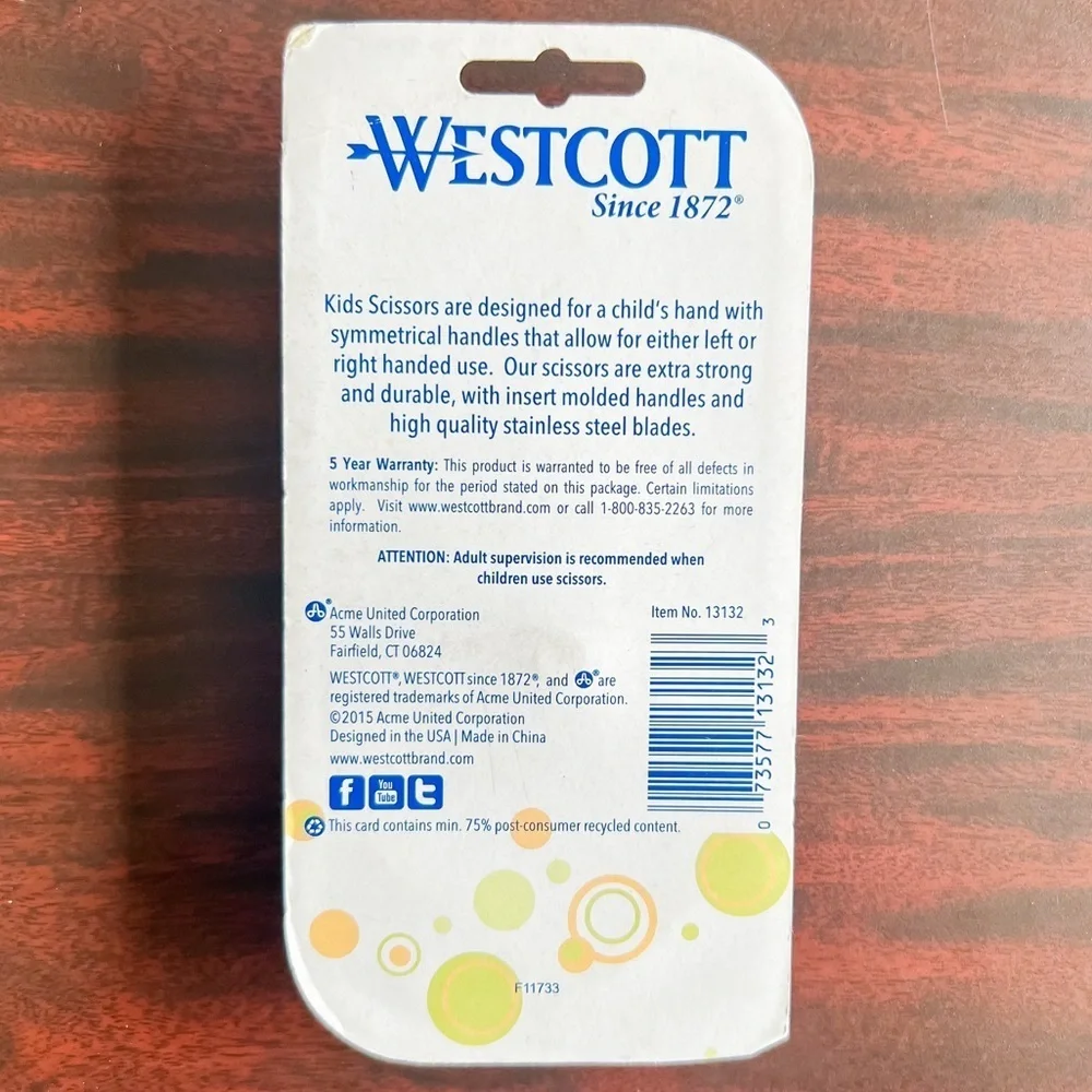 Westcott 5” Hard Handle Kids Scissors, Pointed - 2 Pack